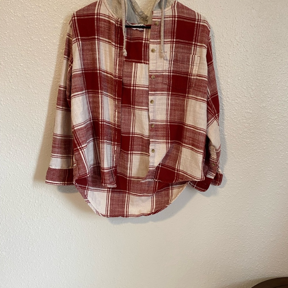 Red and White Plaid Button-Up Shirt